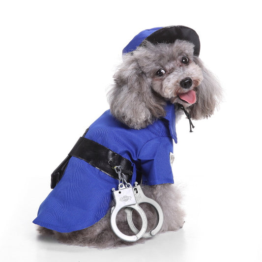 A Halloween dog police costume available at Adorable Pet Supply.