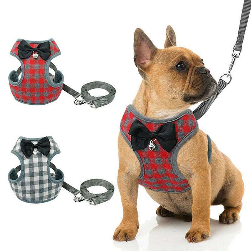 A classy attire harness and leash available at Adorable Pet Supply.