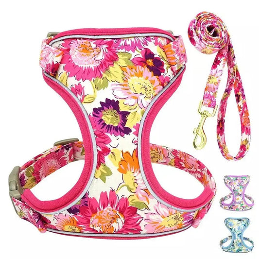 A Floral Dog Harness Set  available at Adorable Pet Supply.