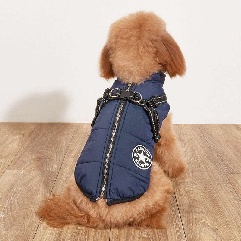 A fleece jacket and harness is available at Adorable Pet Supply.