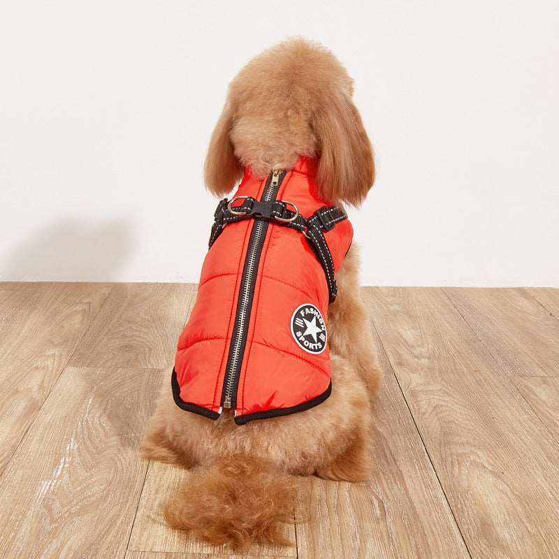 A fleece jacket and harness is available at Adorable Pet Supply.