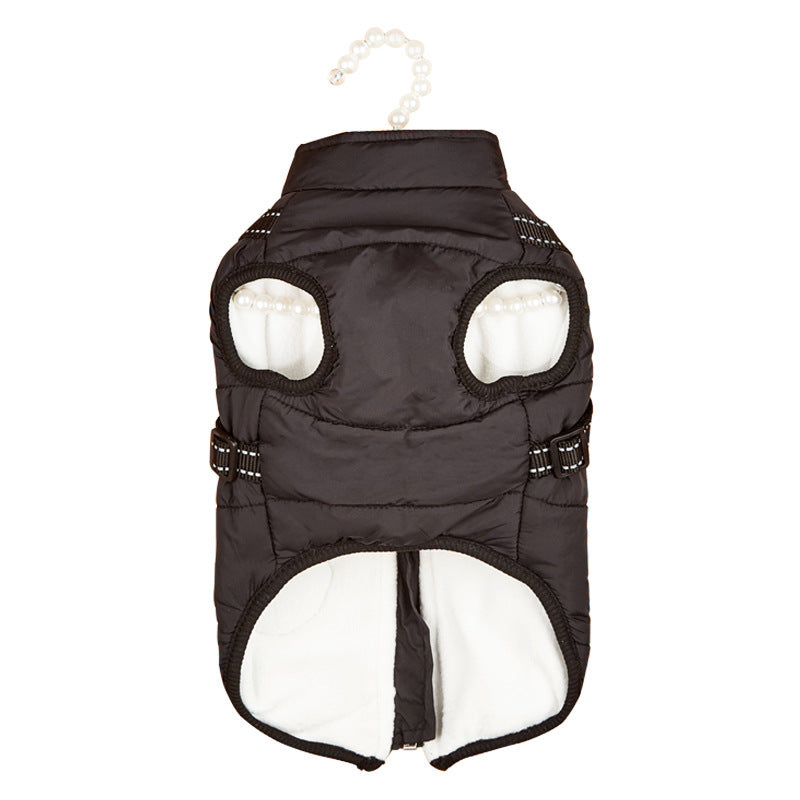 A fleece jacket and harness is available at Adorable Pet Supply.