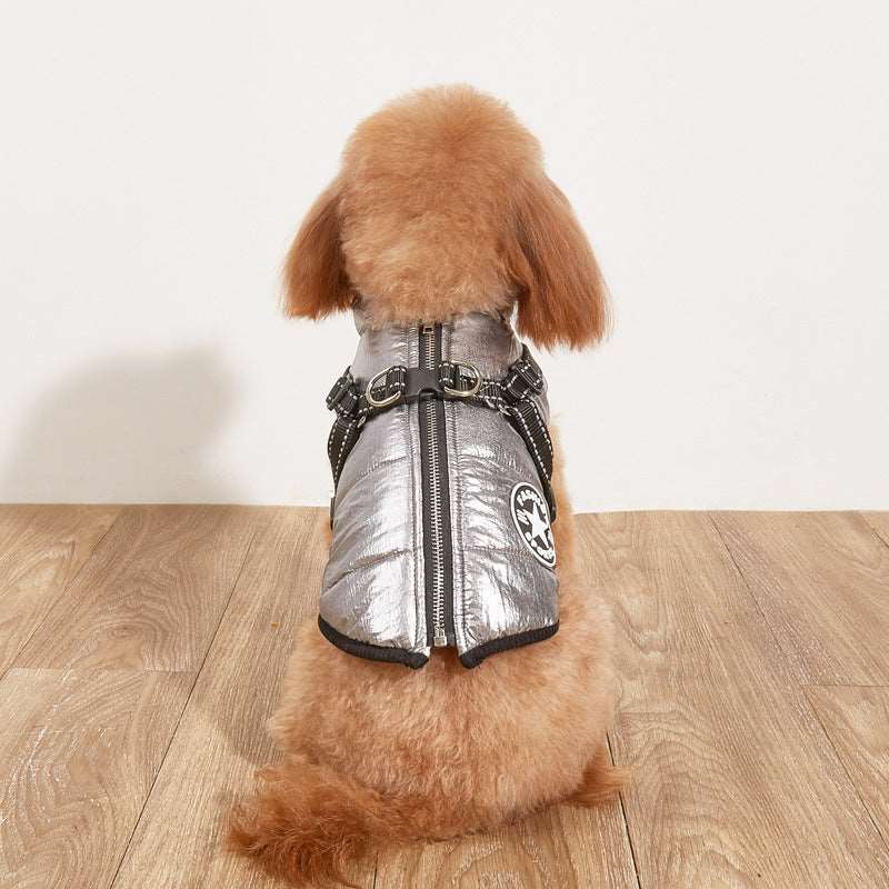 A fleece jacket and harness is available at Adorable Pet Supply.