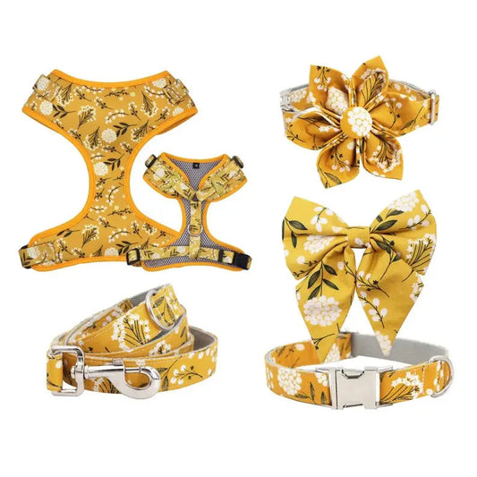 Yellow Floral Leash Harness Set is available at Adorable Pet Supply.