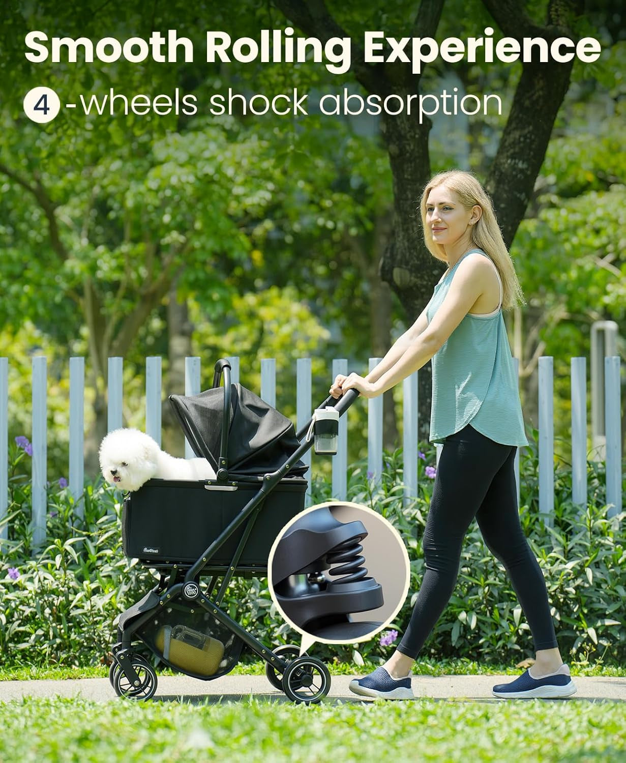 An easy on-the-go stroller that can ride  smoothly and  with a strong four-wheel shock absorption.