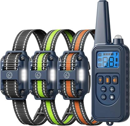 Waterproof Rechargeable Dog Training Collar – 2600ft Range, 3-Dog System, IPX7