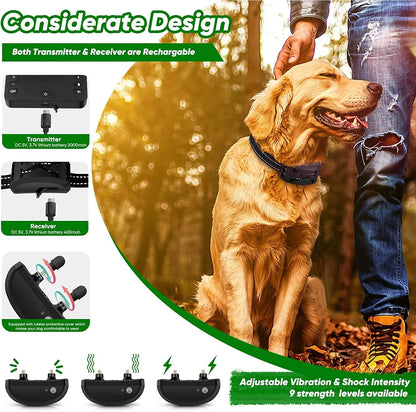 Wireless Dog Fence Training Collar System Rechargeable Waterproof up to 2 Dogs