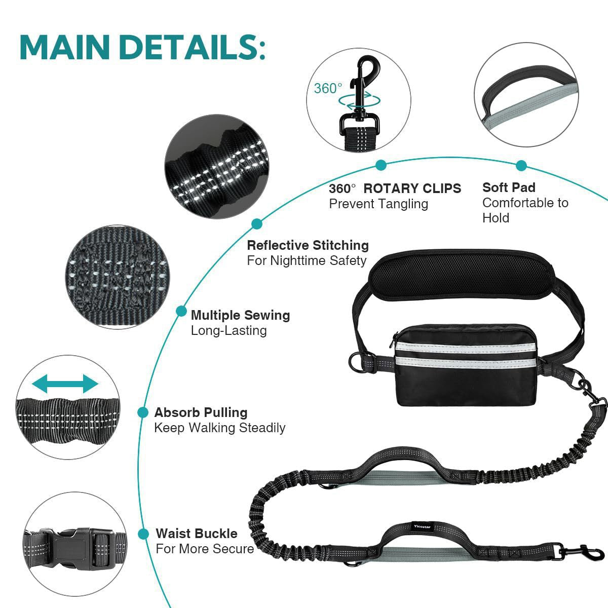 New Product With Waist Bag Running Leash Amazon Pet Leash Cross-Border Sports Running Leash