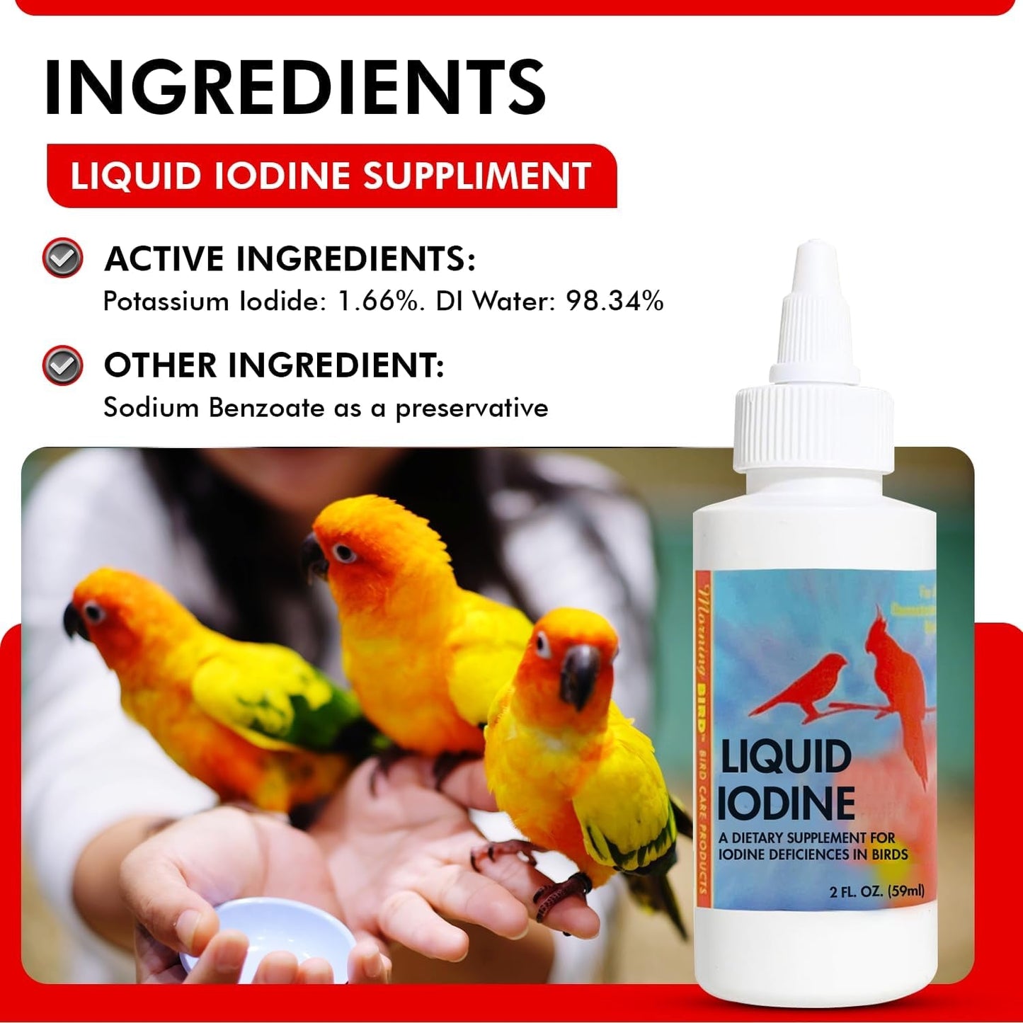 Liquid Iodine Supplement for Birds Feather Thyroid Support 4oz